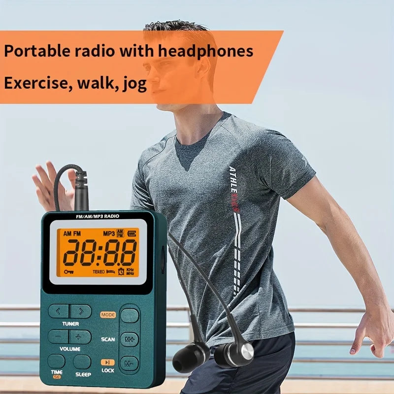Small Emergency Portable FM/AM/MP3 Radio 600mAh Rechargeable Battery Radio for Outdoor Sports, Leisure and Entertainment