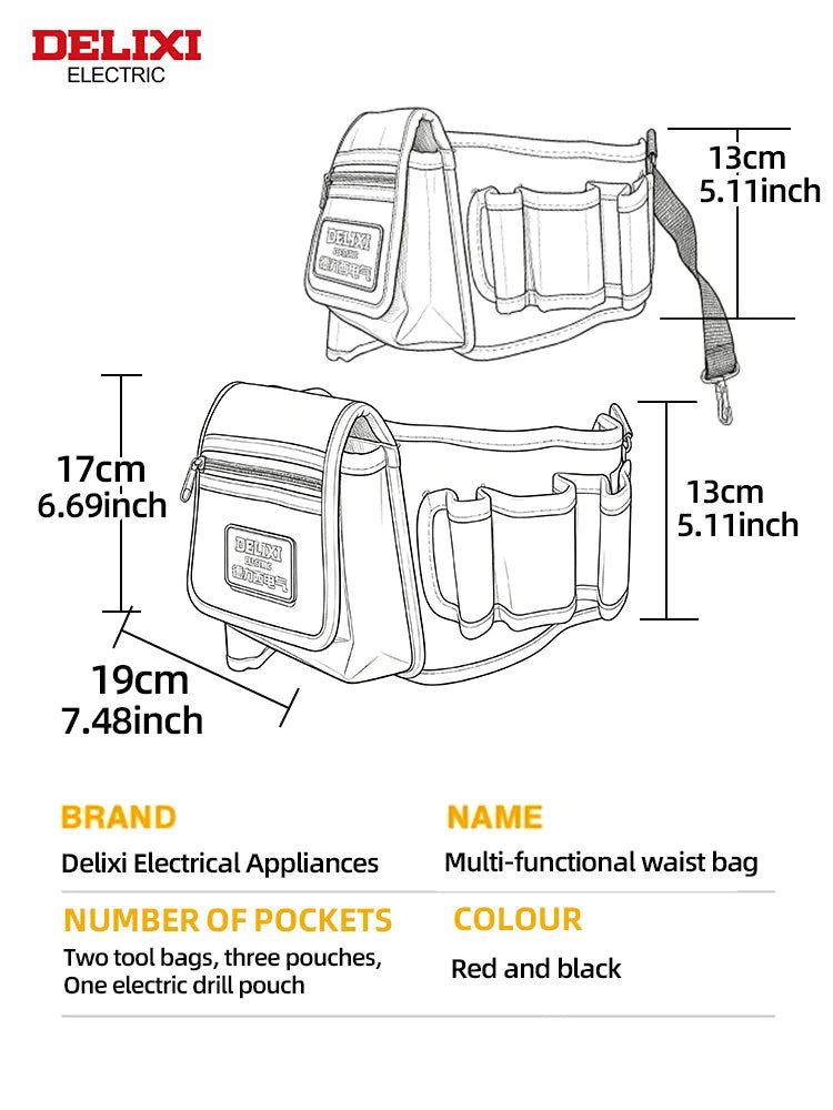 Tool Waist Bag,Puncture-Resistant Oxford Fabric,Zippered Pocket,Portable Multi-Pocket Tool Organizer,for Storage of Small Tools.