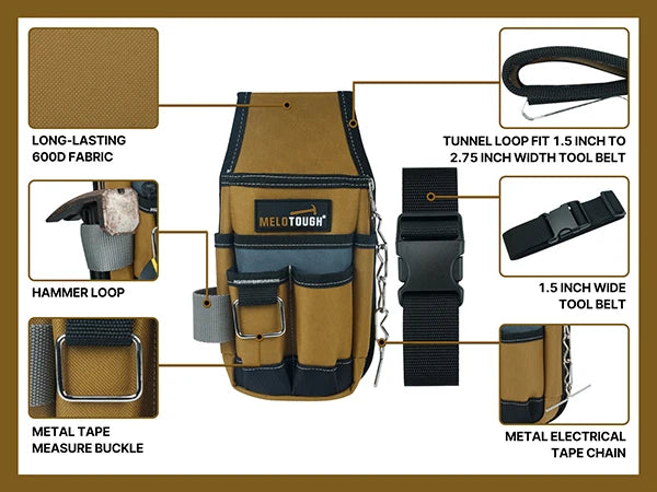 Pocket Tool Pouch Tool Belt Pouches with Belt Clip Utility Mini Tool Organizer Pouch for Electrician,Carpenter,Construction