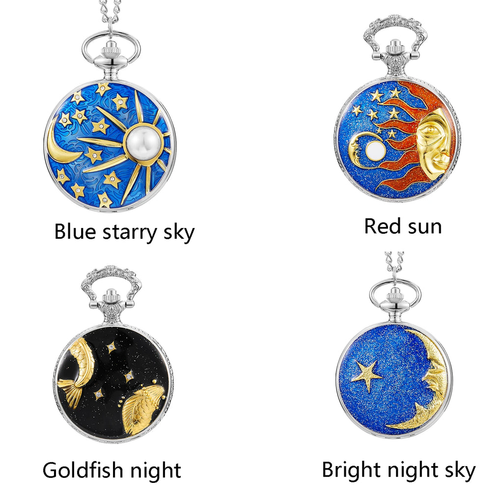 Retro men pocket watch college windy day moon stars personality appearance women pocket watch children quartz pocket watch