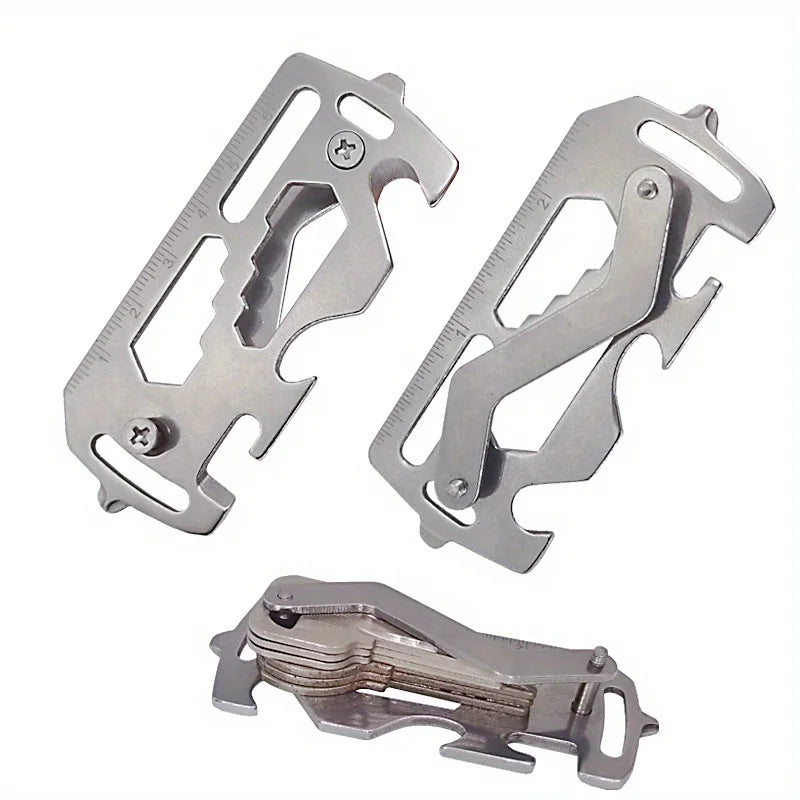 1Set Stainless Steel Outdoor Multi-function Key Holder Flat-head Phillips Screwdriver Bottle Opener Key Holder