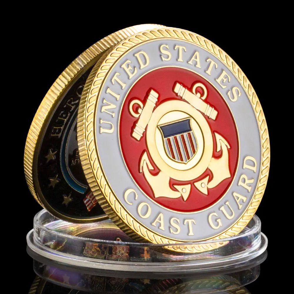 United States Coast Guard Challenge Coin and HeroValor Prayer for Courge Coins Golden Plated Souvenirs Decors Commemorative Coin