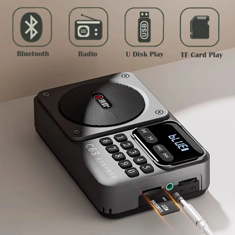 Rechargeable Portable FM Radio Type C Charging Wireless Speakers Support USB TF Card MP3 Music Player with FM Radio Receiver