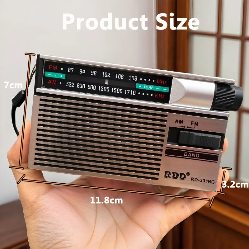 Mini Portable FM AM Radio Rehchargeable Vintage Dual Band Radios with Telescopic Antenna Rotary Switch 2 Power Supply for Elder