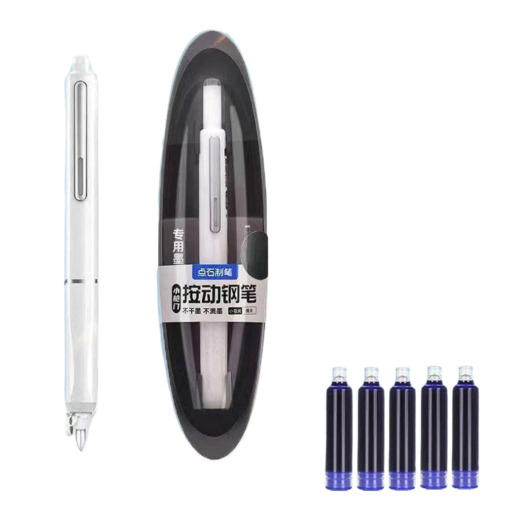 Space Capsule Design Retractable Fountain Pen 0.38mm Smooth No Splatter Writing Pen with Ink Cartridge Set for School Stationery