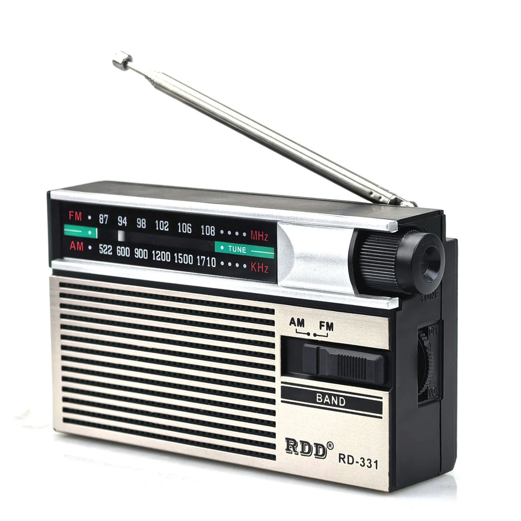 Mini Portable FM AM Radio Rehchargeable Vintage Dual Band Radios with Telescopic Antenna Rotary Switch 2 Power Supply for Elder