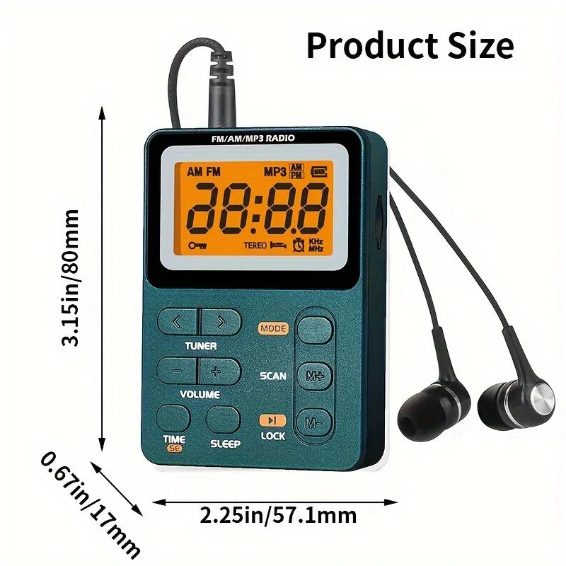 Small Emergency Portable FM/AM/MP3 Radio 600mAh Rechargeable Battery Radio for Outdoor Sports, Leisure and Entertainment