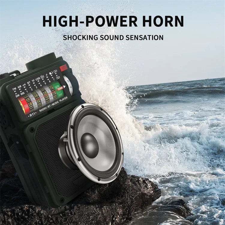 R11 Noaa Weather Radio Wireless Bluetooth Speakers Solar 4000mAh Self Powered Hand Crank Survival Wind Up AM/FM/SW/WB Band Radio