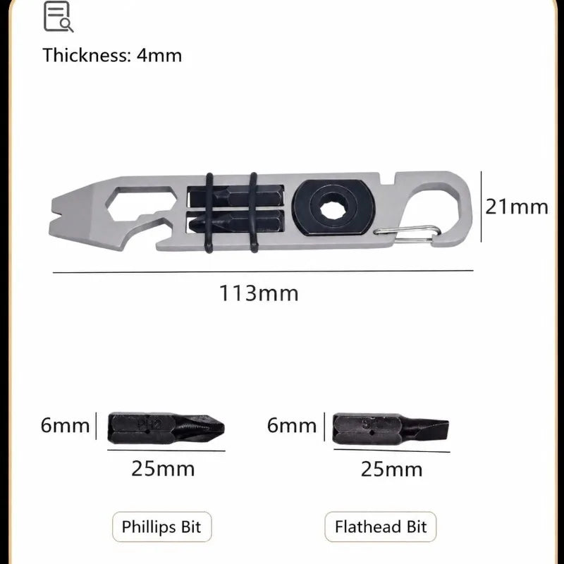 Multifunctional EDC Tool Card, Ratchet Screwdriver Crowbar Bottle Opener, Outdoor Survival Self-Defense Keychain Gadget