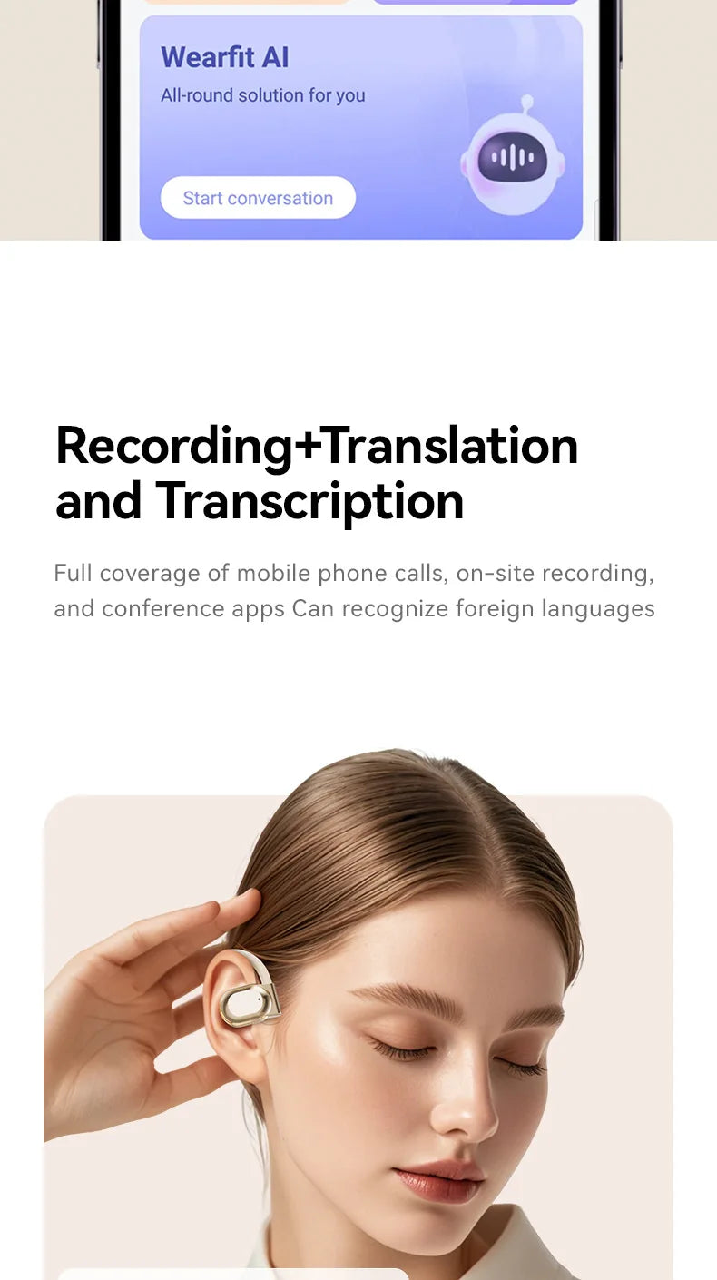 Wireless Bluetooth earbuds, simple over-the-ear design, non-intrusive, open sound quality, business style, with battery display