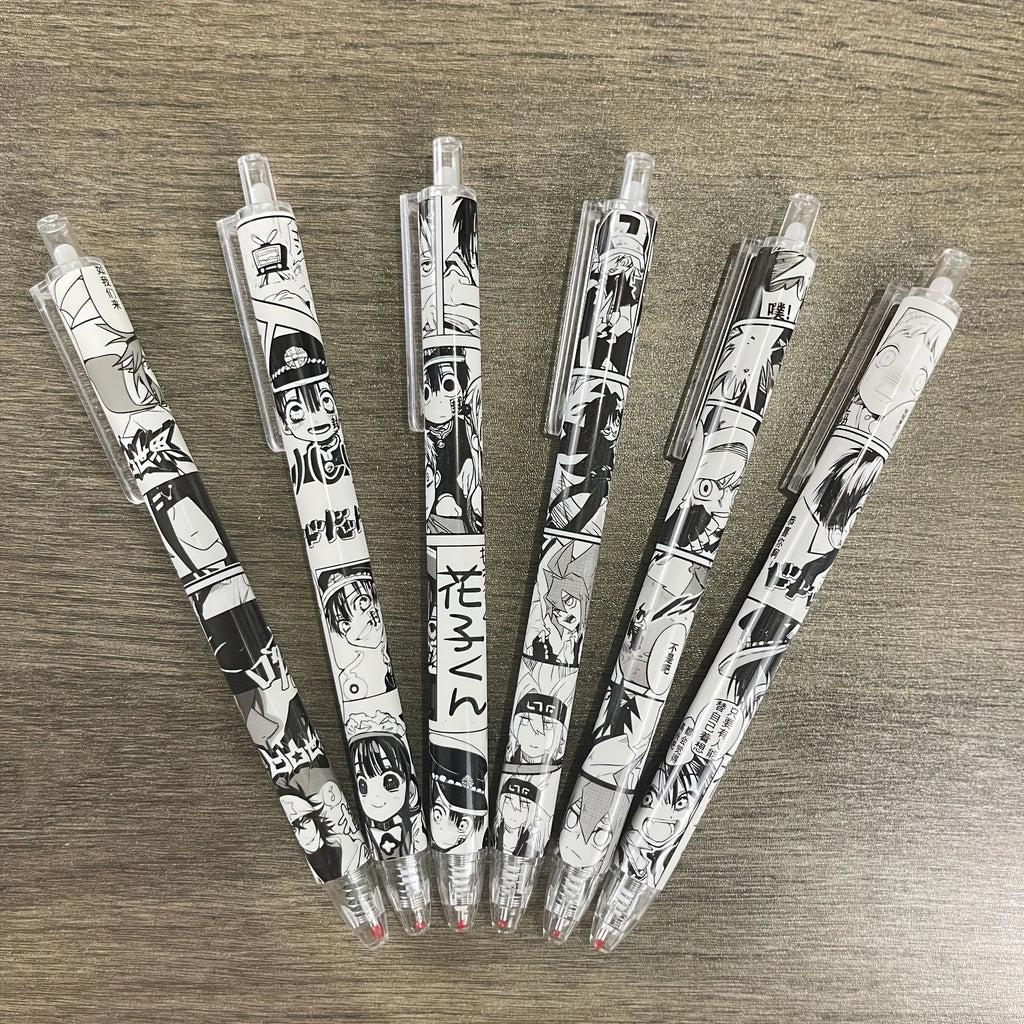 2 Boxes of 12 Pens with Random Designs, Anime-Themed, Medium-Sized Nib, Water-Based Black Ink, Durable Plastic, Office and School Stationery, Retractable Pens, Cute Style
