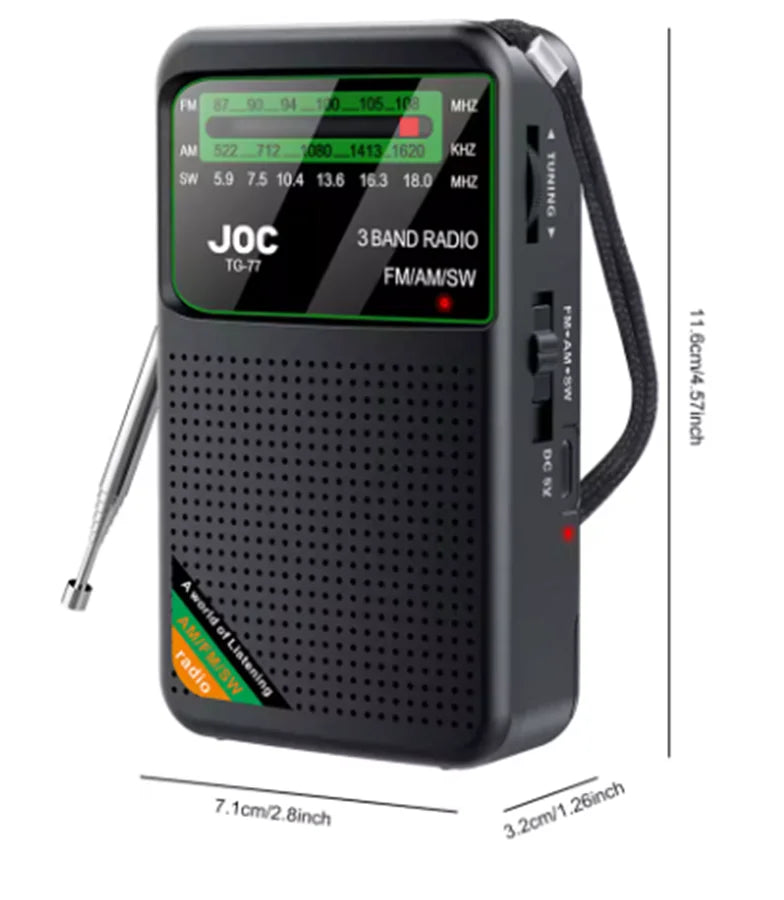 Battery Operated Radio FM AM SW Radio Built-in Speaker Pointer Pocket Radio Type-C Rechargeable with HD Display Screen for Elder