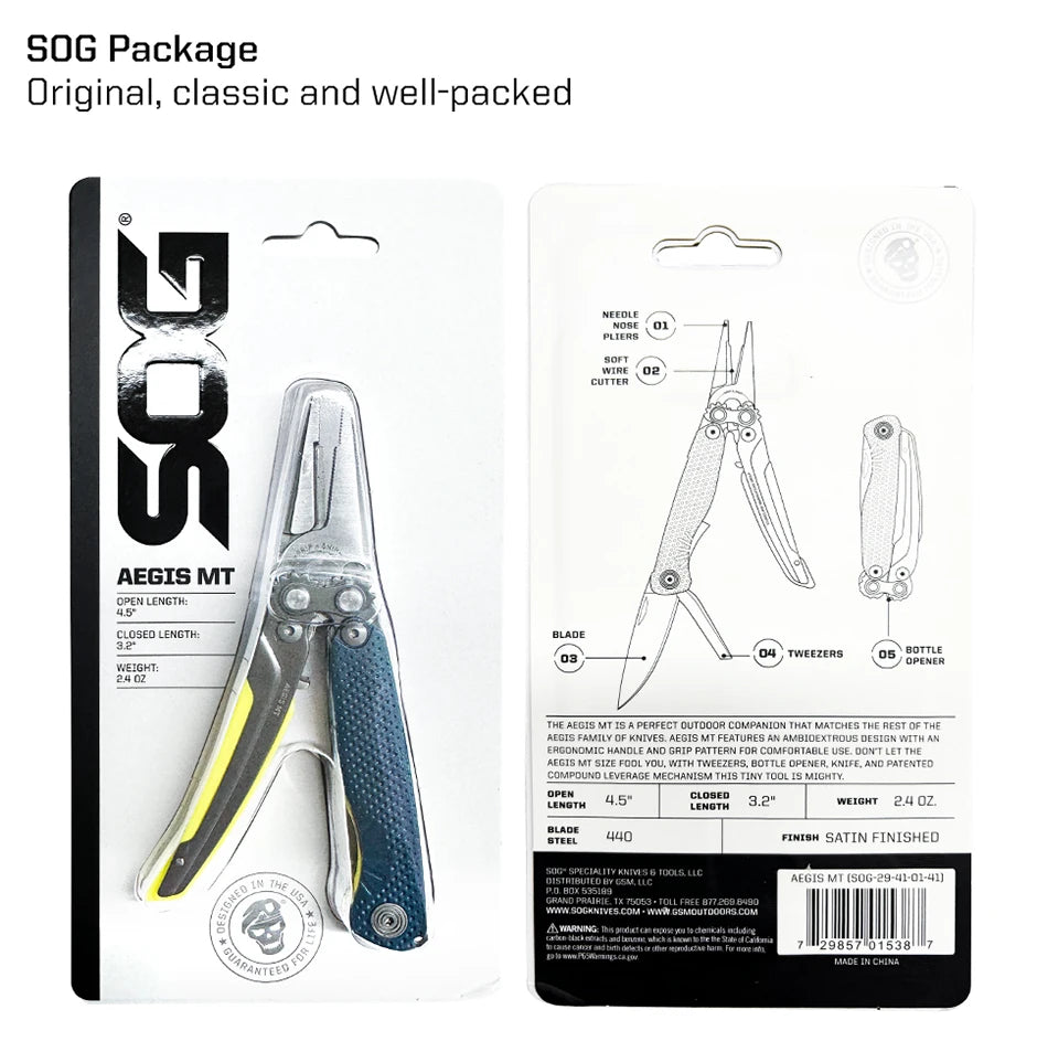 SOG 5 Tools Mini Compact Multi-tool Folding Fishing Pliers Lightweight Small EDC Hand Tool Pocket Knife Outdoor Camping Supplies