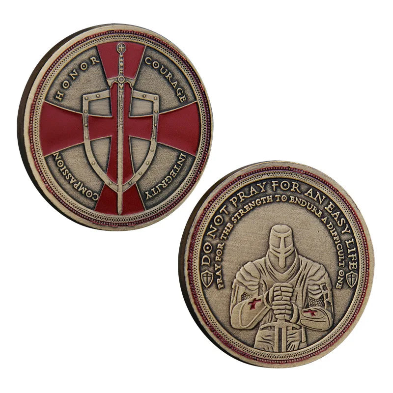 Knight Templar Challenge Coin Red Cross Crusaders Medal Creed Token in Capsule Honor Badge Commemorative Coin