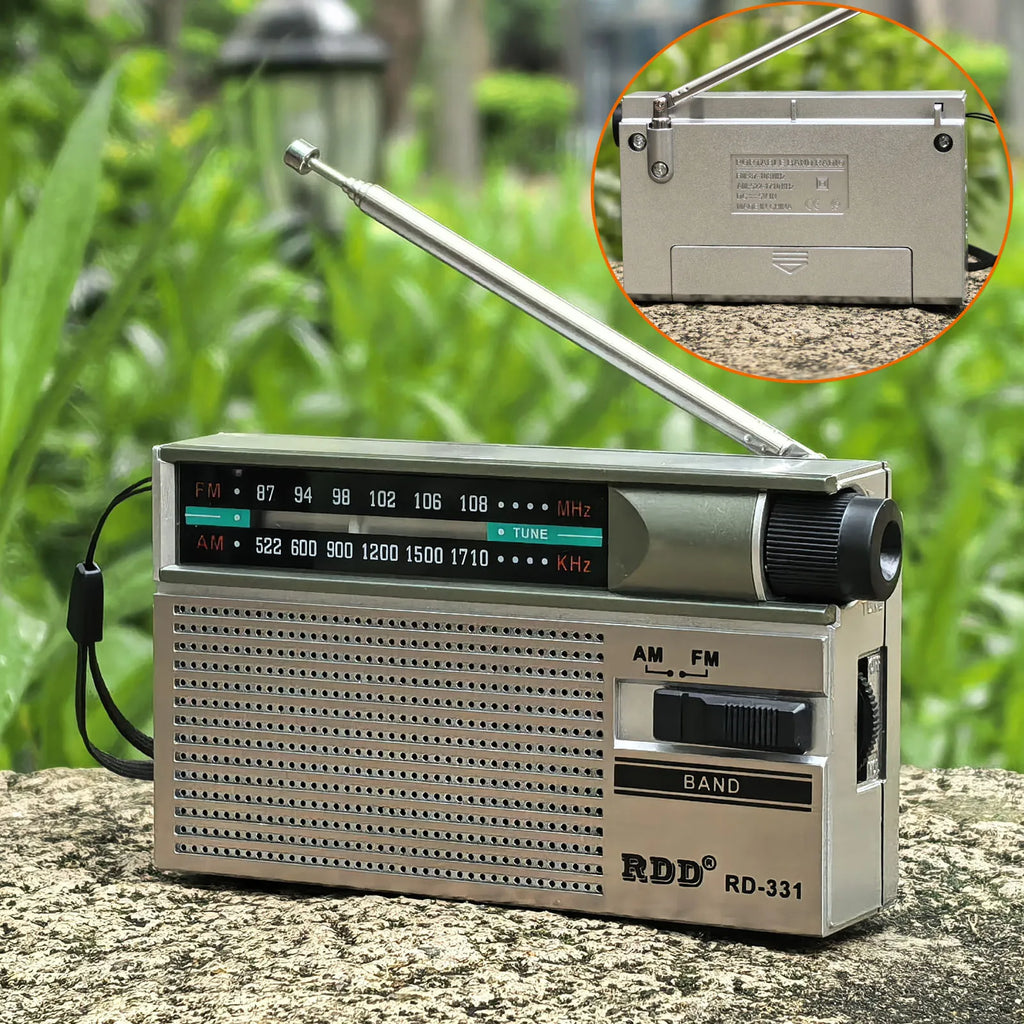 Mini Portable FM AM Radio Rehchargeable Vintage Dual Band Radios with Telescopic Antenna Rotary Switch 2 Power Supply for Elder