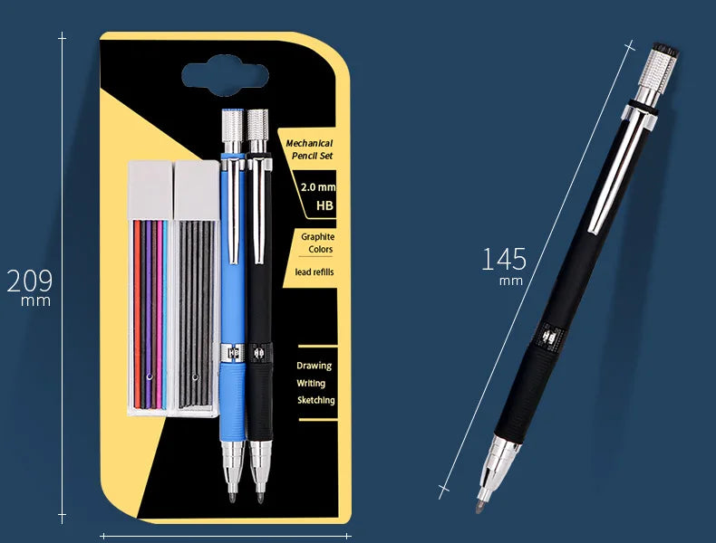 2.0mm Mechanical Pencil Set HB Automatic Pencils with Color Pencil Leads School Pens Supplies Office Kawaii Stationery