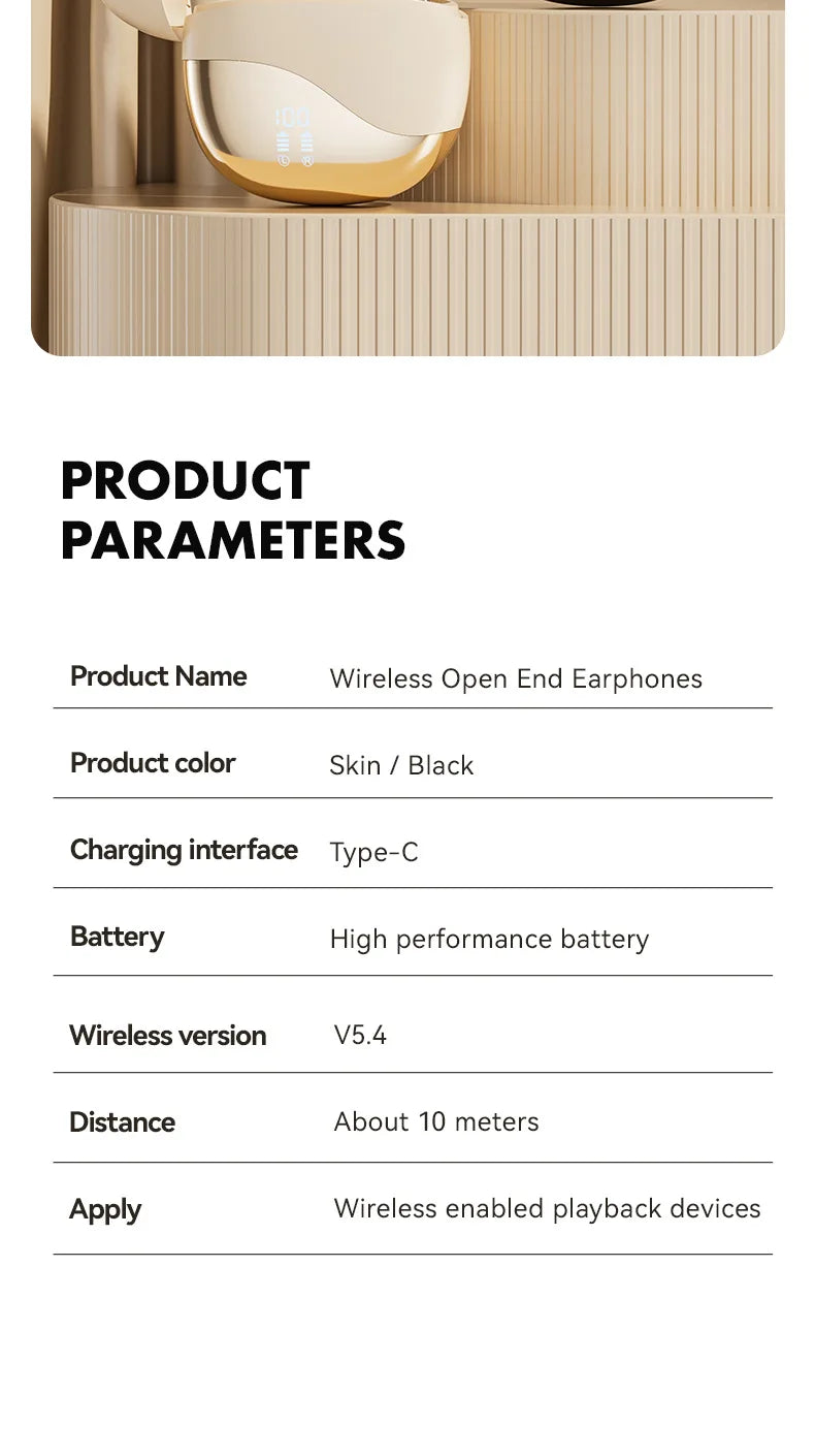 Wireless Bluetooth earbuds, simple over-the-ear design, non-intrusive, open sound quality, business style, with battery display