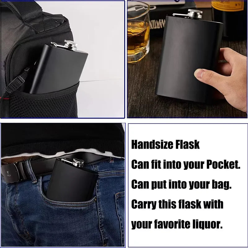 Camping Hip Flask 6 7 8oz Stainless Steel Black Hip Flask Set Leakproof Hip Flask with Funnel Alcohol Drinking Flask JT470