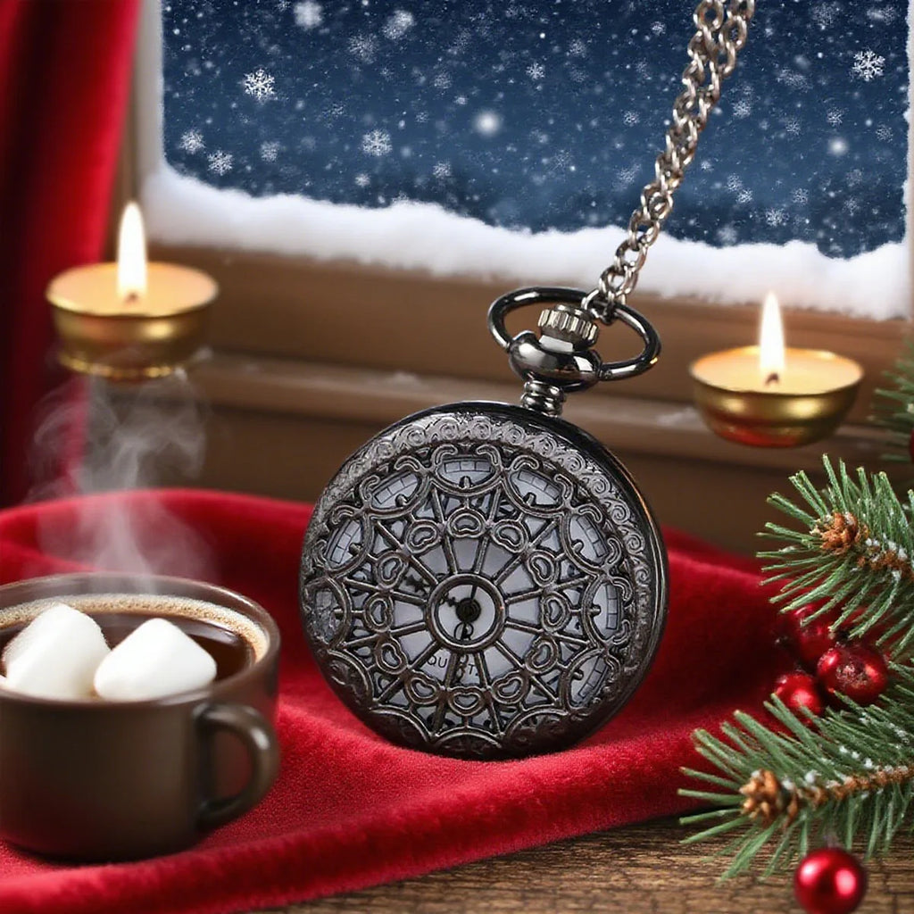 Hollow Flower Pocket Watch Classic Retro Flip Circular Pin Necklace Pocket Watch Suitable for Wedding Season and Christmas Gifts