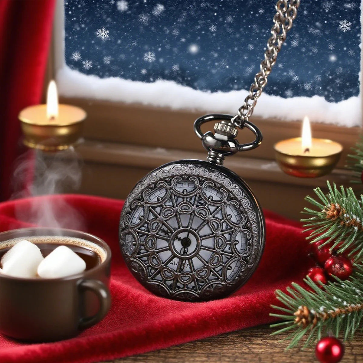 Hollow Flower Pocket Watch Classic Retro Flip Circular Pin Necklace Pocket Watch Suitable for Wedding Season and Christmas Gifts
