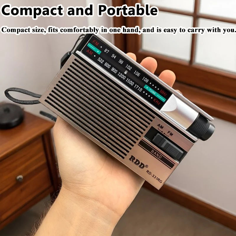 Mini Portable FM AM Radio Rehchargeable Vintage Dual Band Radios with Telescopic Antenna Rotary Switch 2 Power Supply for Elder