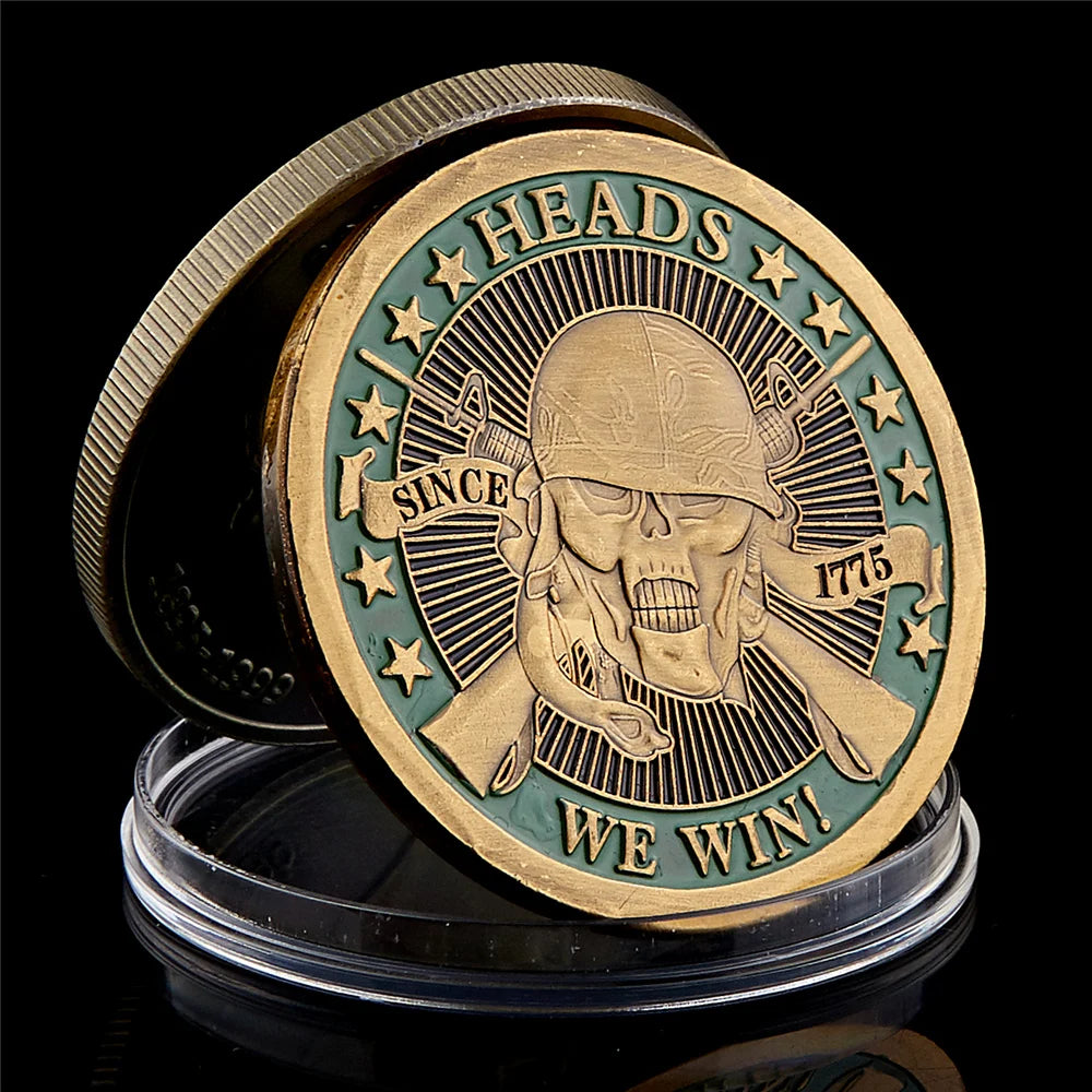 1775 Heads We Win Tails You Lose Skull Plated Commemorative Challenge Coins Artwork