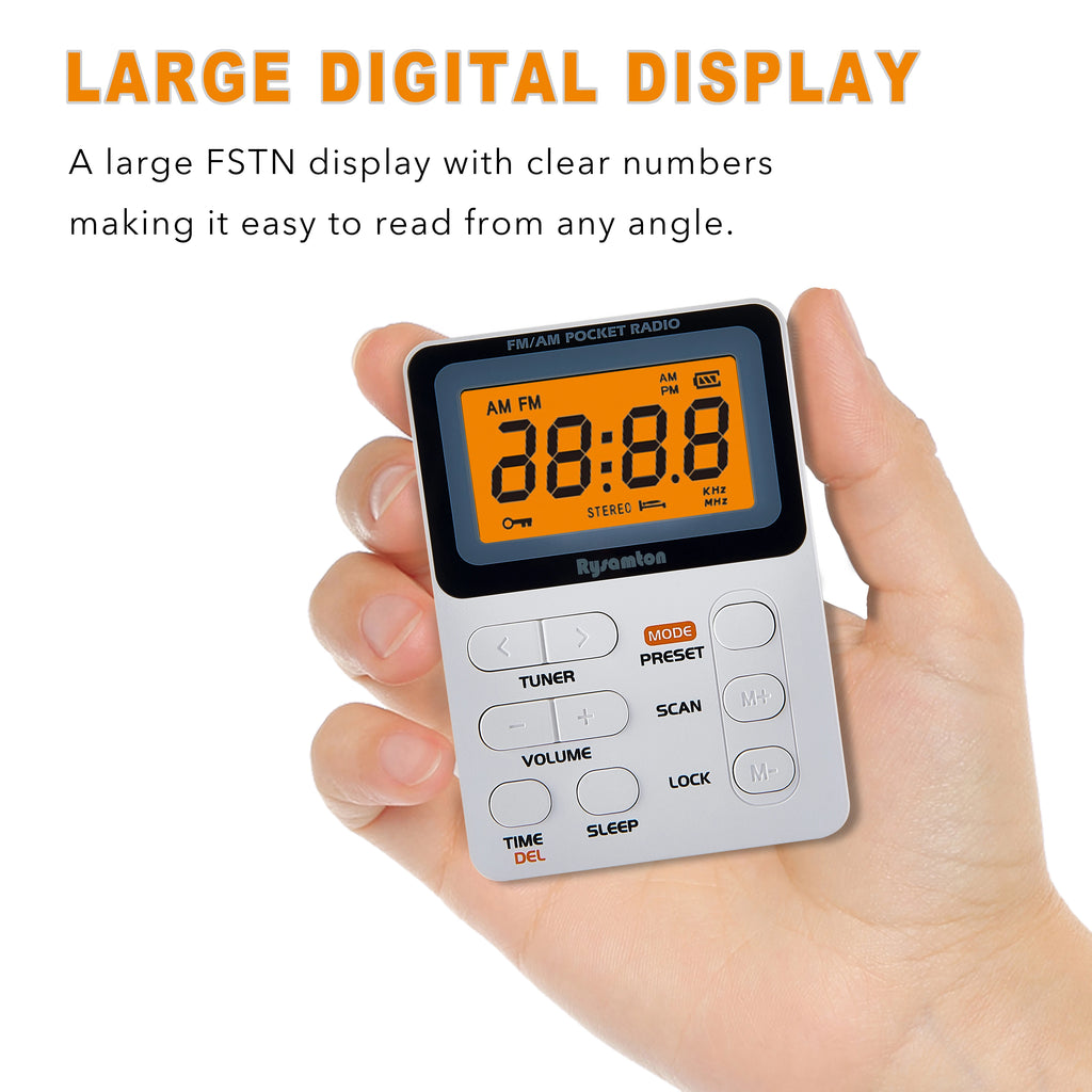 Rysamton Portable Radio, AM/FM Pocket Radio with Rechargeable Battery, Best Reception,Large Digital Displays, Earphone Included
