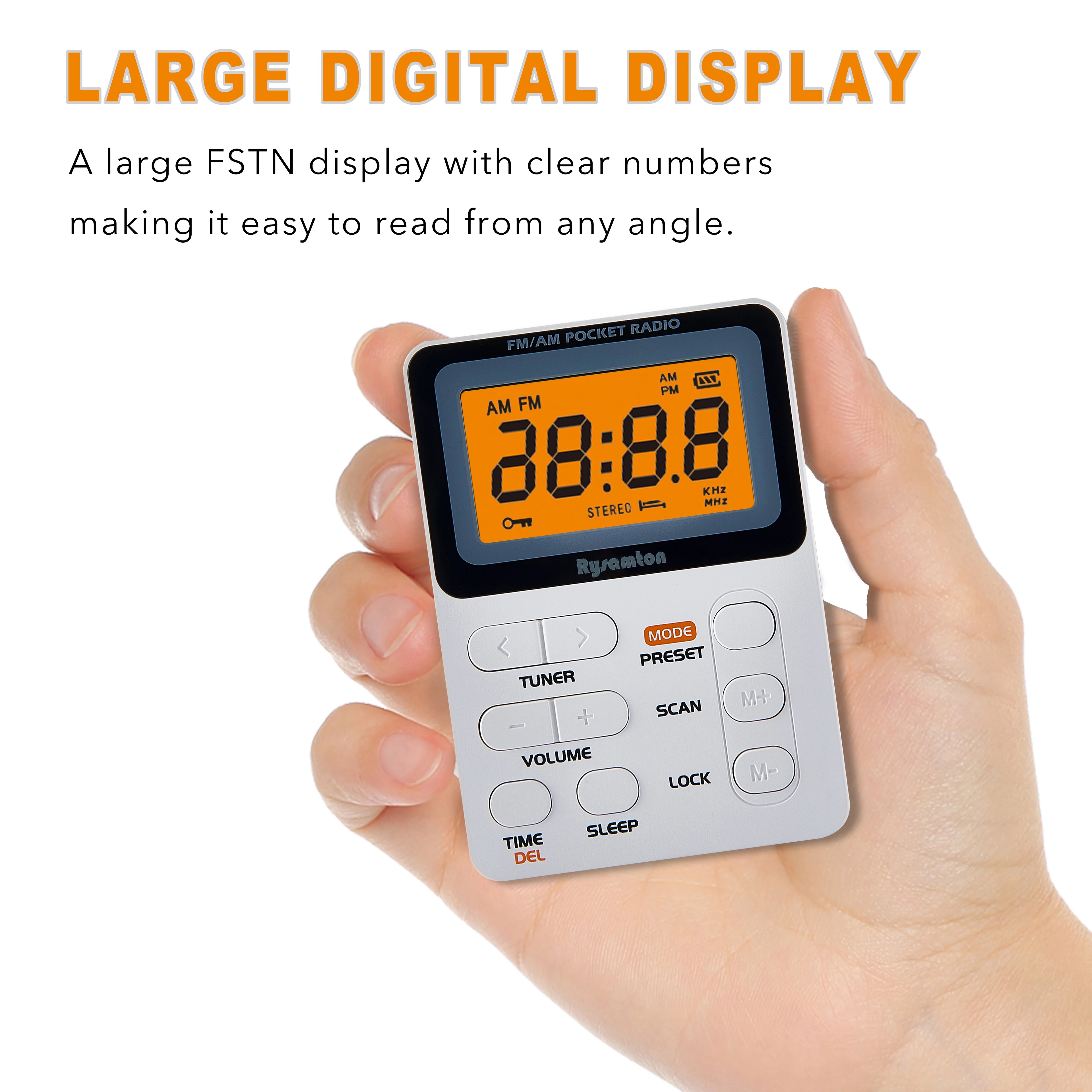 Rysamton Portable Radio, AM/FM Pocket Radio with Rechargeable Battery, Best Reception,Large Digital Displays, Earphone Included