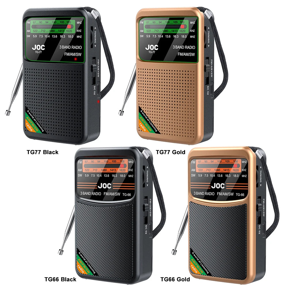 Portable Radio AM FM SW Pocket Radios with Rechargeable Battery Built in Speaker with HD Display Screen Mini FM Receiver Radios