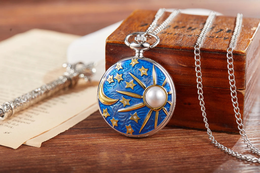 Retro men pocket watch college windy day moon stars personality appearance women pocket watch children quartz pocket watch
