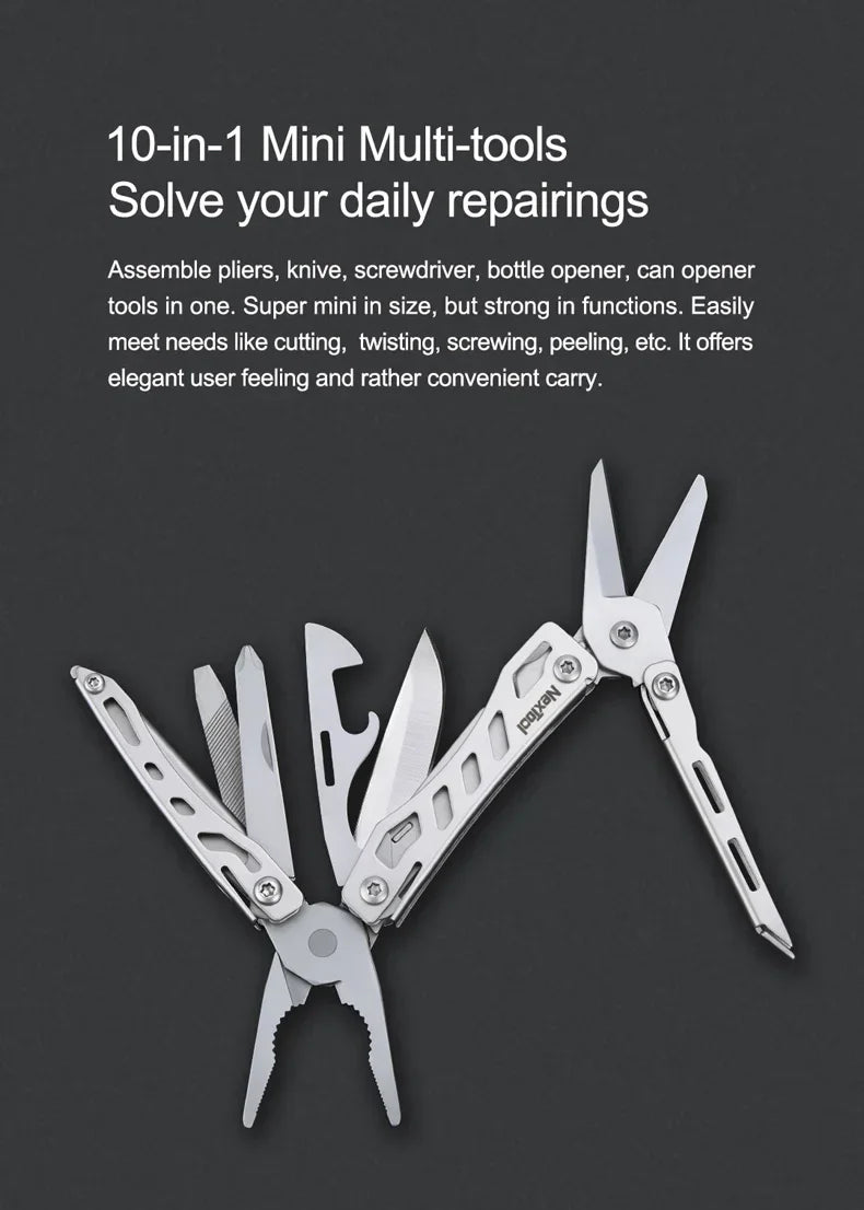 NexTool Mini Flagship Multitool 10 in 1 Mini EDC Keychain Multi Tool Folding Pliers Pocket Knife Scissors Outdoor Tools