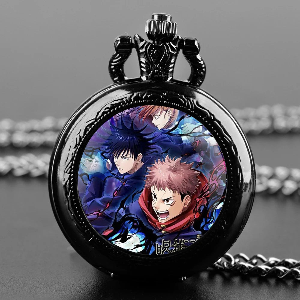 Jujutsu Kaisen Pocket Watch Elegant Exquisite Reteo Black Creative Design Quartz Pocket Watches for Women Men Children