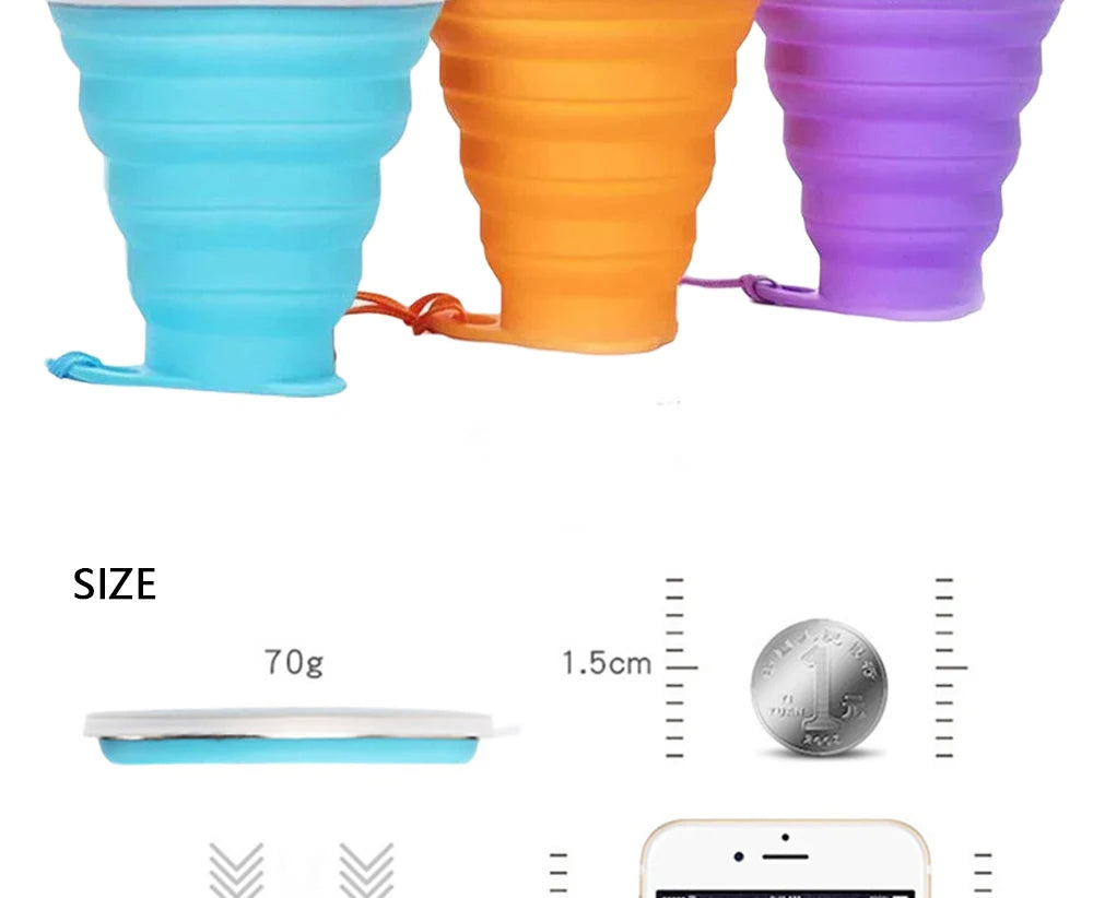 Silicone Collapsible Travel Cup 270ml Folding Camping Cup with Lid Reusable Expandable Drinkware for Outdoor Hiking