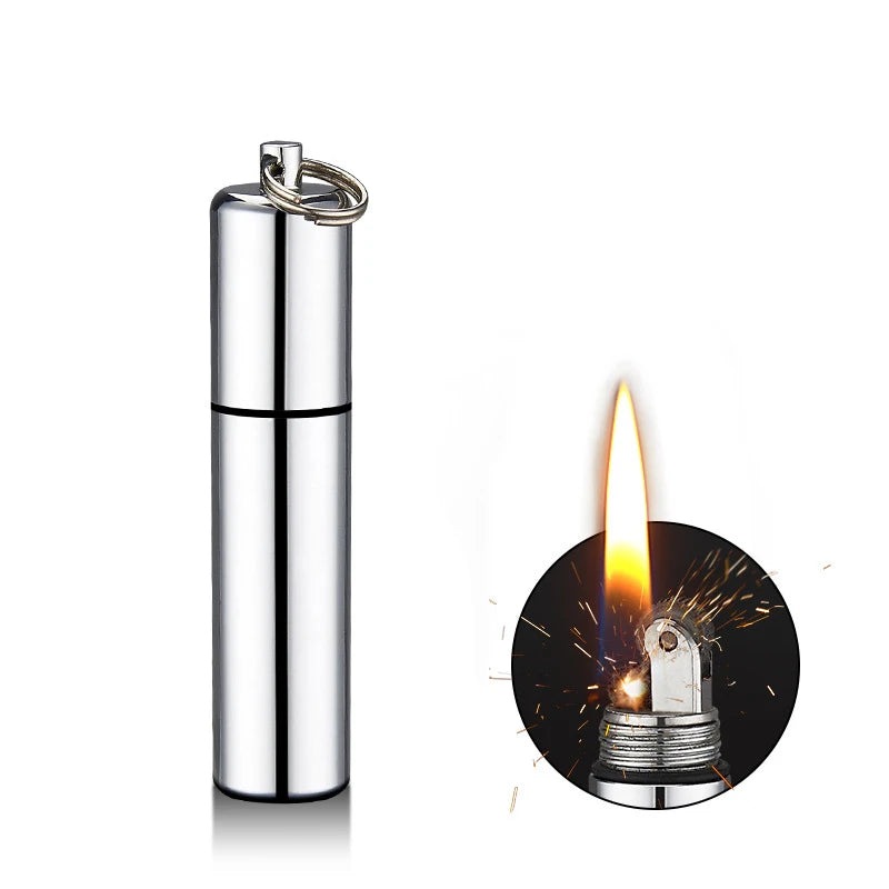 Mini Keychain Kerosene Lighter Portable Waterproof Cigarette Lighters Outdoor Survive Tool Grinding Wheel Men‘s Gift No Oil