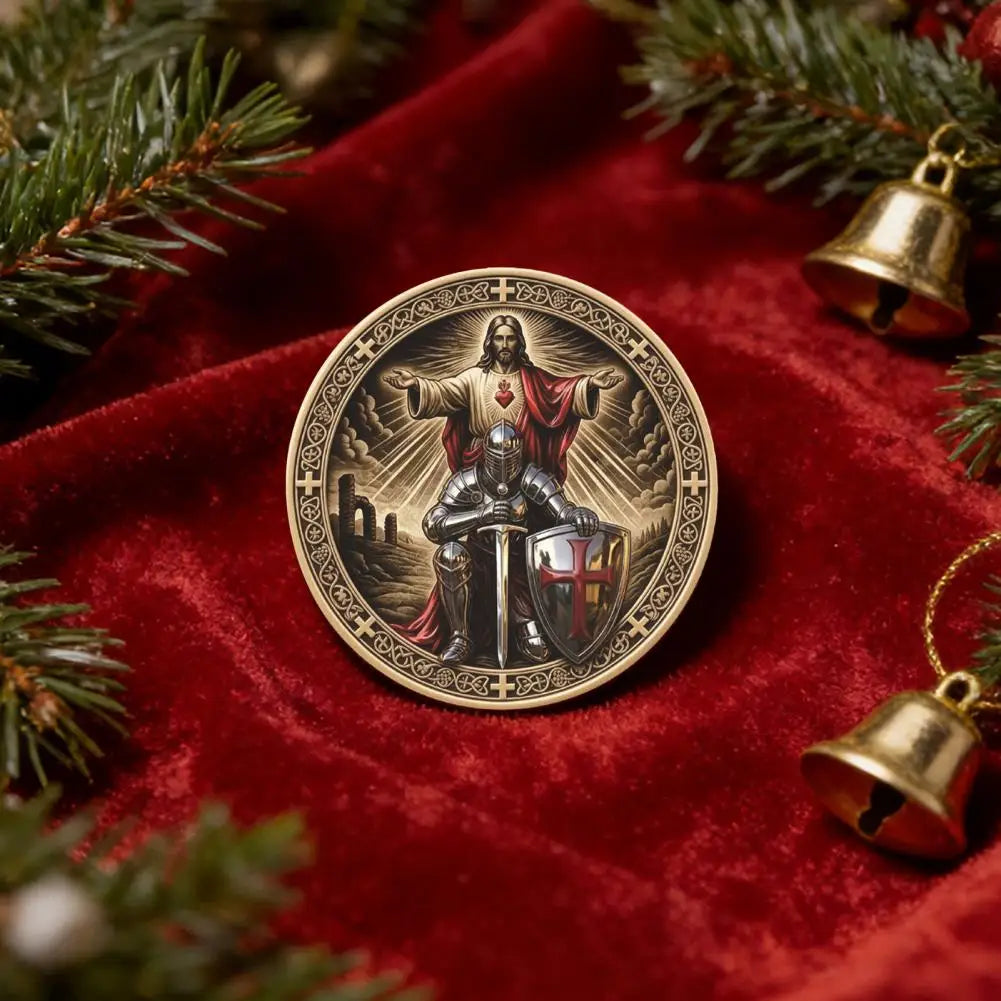 Challenge Coin Holy Challenge Coin Knight Prayer Commemorative Coin Christian Faith Symbolism Gift for Men Collectors Christian