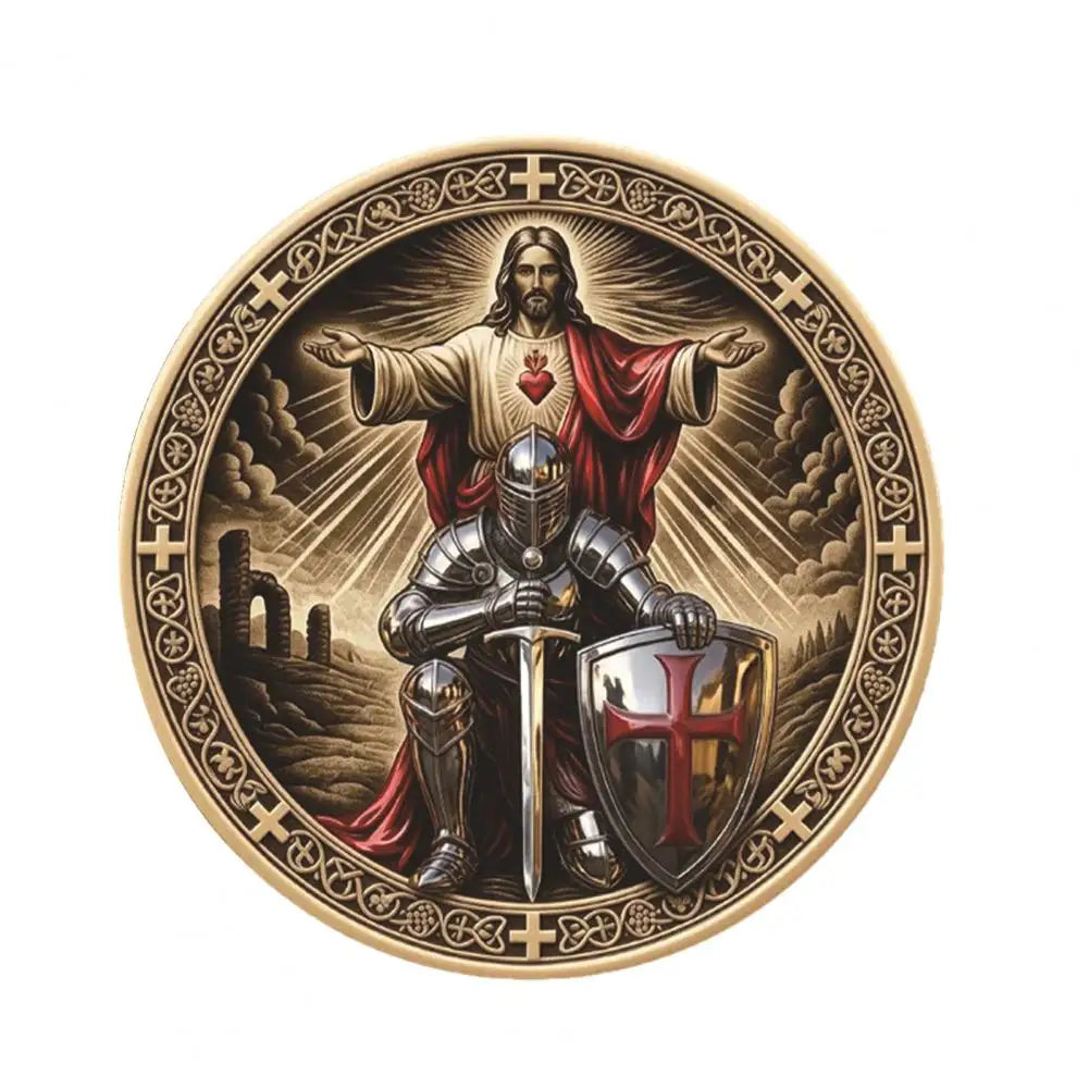 Challenge Coin Holy Challenge Coin Knight Prayer Commemorative Coin Christian Faith Symbolism Gift for Men Collectors Christian