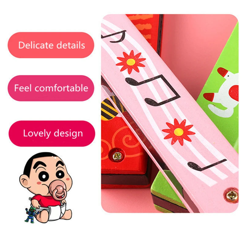 16 Holes Cute Harmonica Musical Instrument Educational Toys Cartoon Pattern Child Wind Instrument Children Gift Kids Montessori