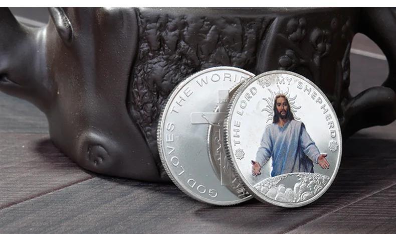 Jesus Colour Printed Metal Commemorative Coin Golden Plated Coin Stations of The Cross Pattern Souvenir Coin Collectible Coin