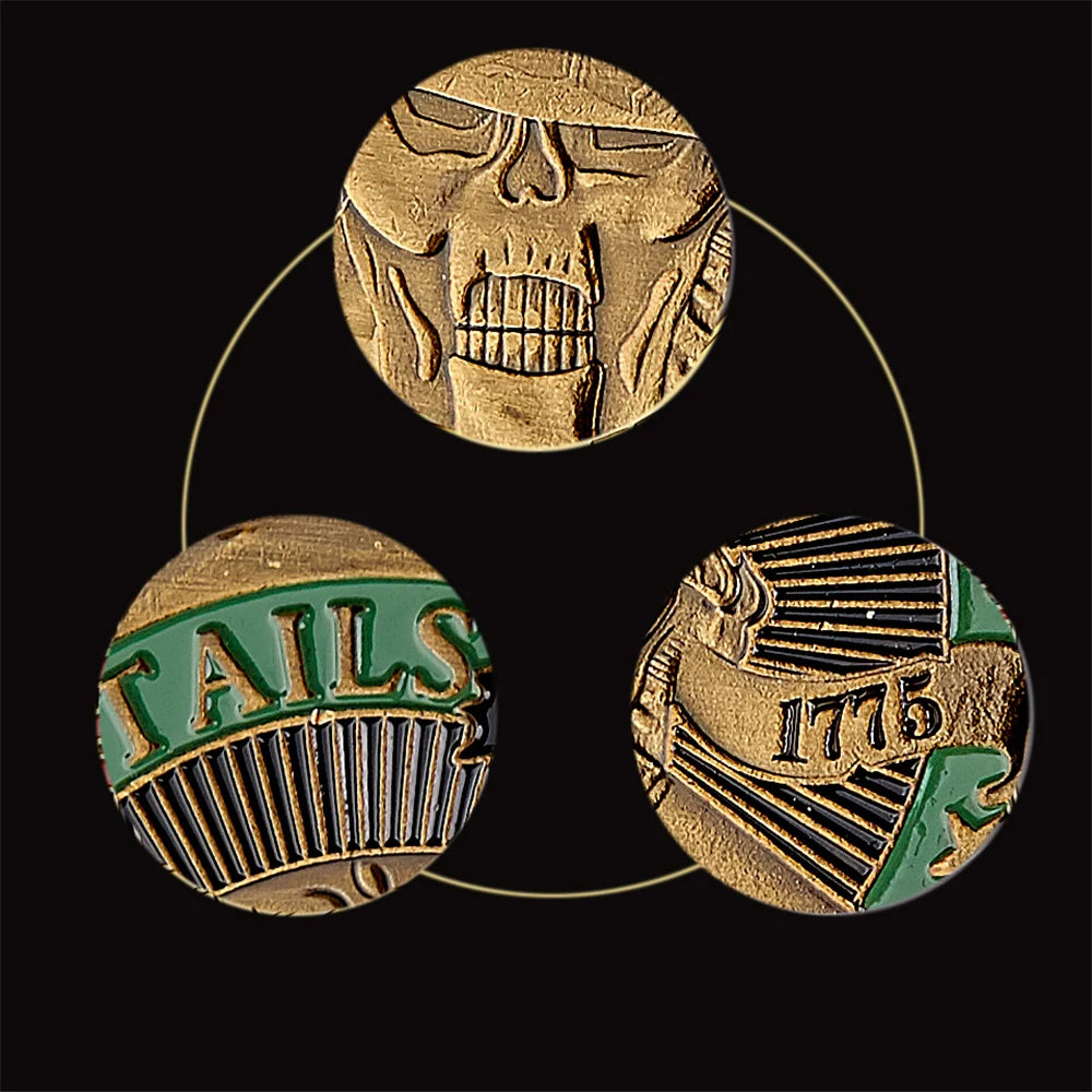1775 Heads We Win Tails You Lose Skull Plated Commemorative Challenge Coins Artwork