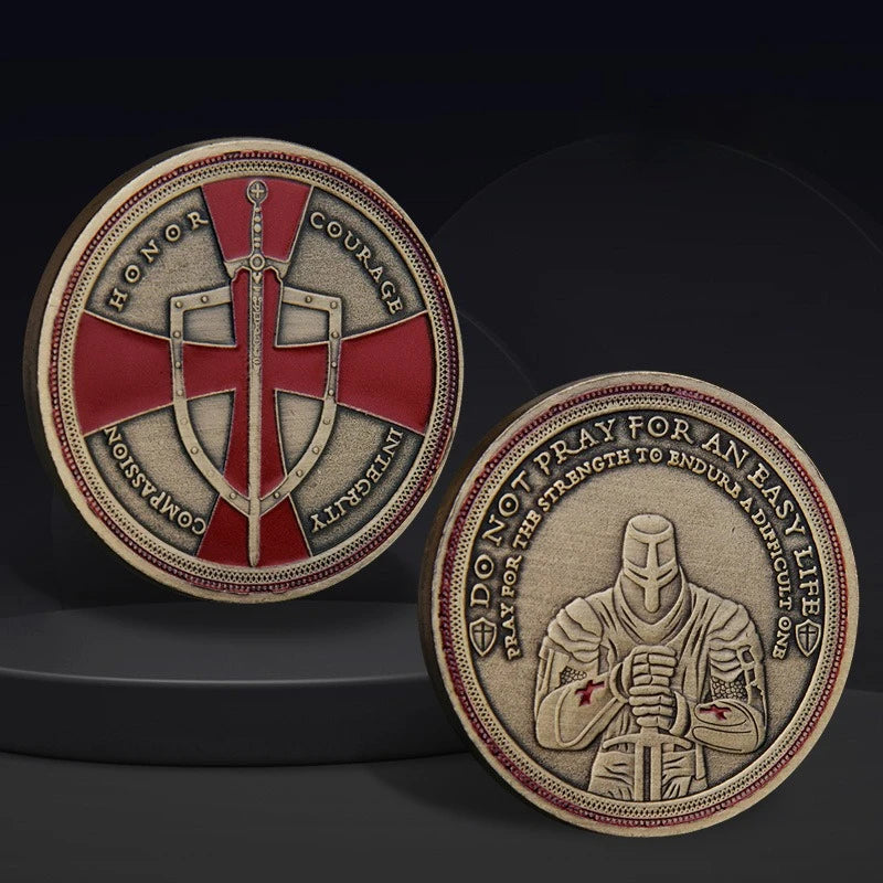 Knight Templar Challenge Coin Red Cross Crusaders Medal Creed Token in Capsule Honor Badge Commemorative Coin