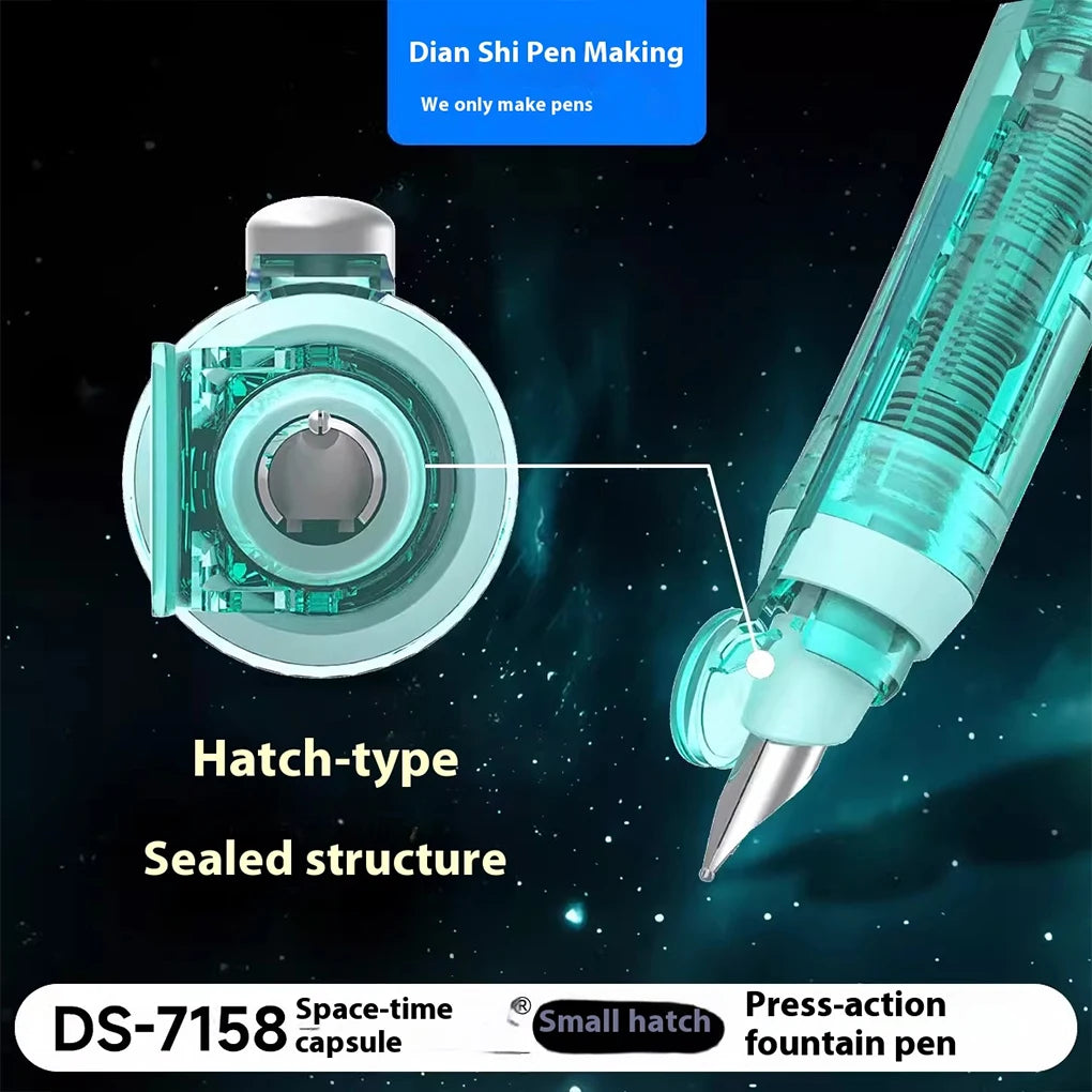 Space Capsule Design Retractable Fountain Pen 0.38mm Smooth No Splatter Writing Pen with Ink Cartridge Set for School Stationery