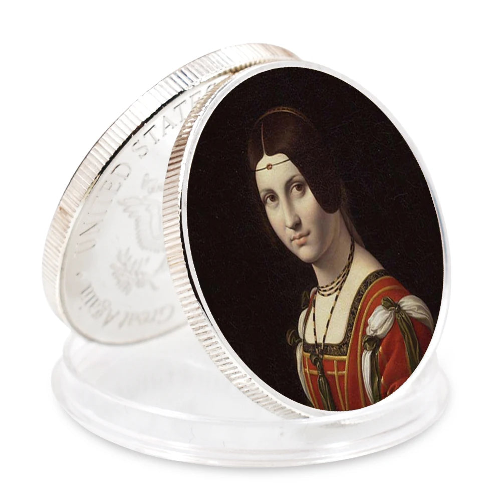 EU Style Sliver Coins Leonardo Da Vinci Paintings Coin Classic Metal Artwork The Renaissance Retro Commemorative Coin Home Decor