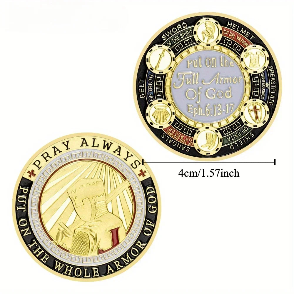 Full Armor Of God Challenge Coin - Pray Always Souvenir Collectible - Golden Commemorative Coin