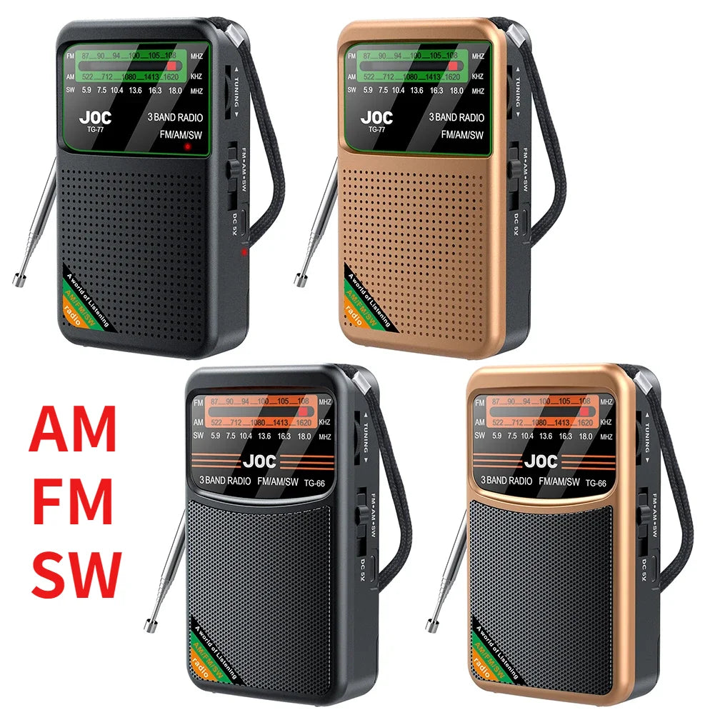 Portable Radio AM FM SW Pocket Radios with Rechargeable Battery Built in Speaker with HD Display Screen Mini FM Receiver Radios