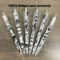 2 Boxes of 12 Pens with Random Designs, Anime-Themed, Medium-Sized Nib, Water-Based Black Ink, Durable Plastic, Office and School Stationery, Retractable Pens, Cute Style
