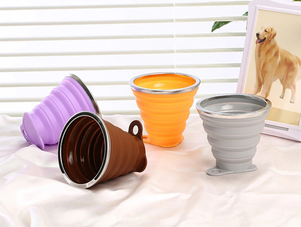 Silicone Collapsible Travel Cup 270ml Folding Camping Cup with Lid Reusable Expandable Drinkware for Outdoor Hiking