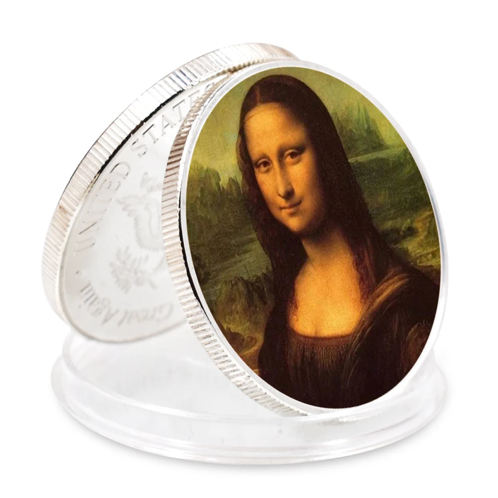 EU Style Sliver Coins Leonardo Da Vinci Paintings Coin Classic Metal Artwork The Renaissance Retro Commemorative Coin Home Decor