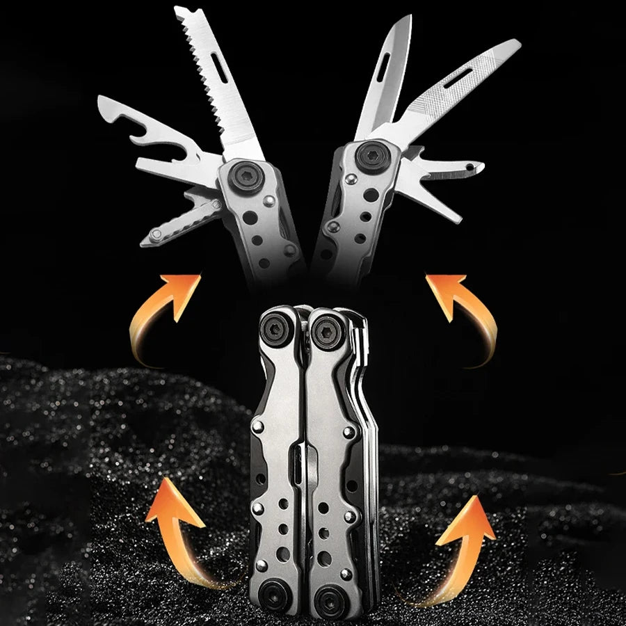 11-in-1 Multi-Tool Pliers Stainless Steel, Folding EDC Pocket Multitool with Knife & Screwdriver for Camping Hiking Survival
