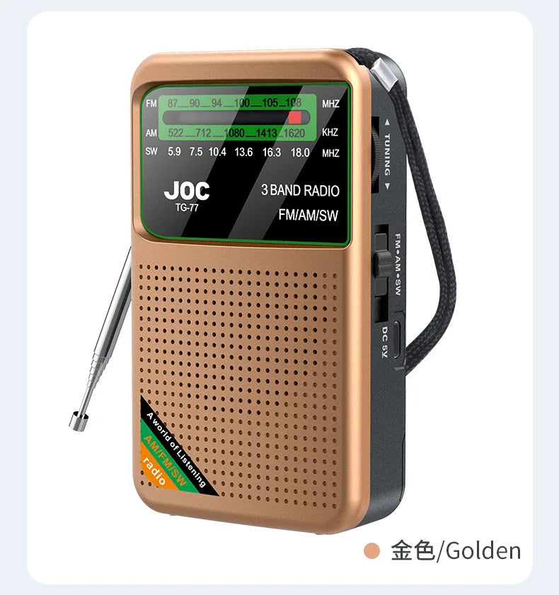 Battery Operated Radio FM AM SW Radio Built-in Speaker Pointer Pocket Radio Type-C Rechargeable with HD Display Screen for Elder