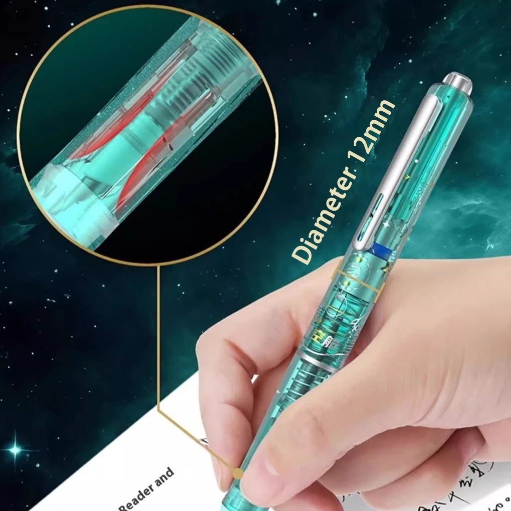 Space Capsule Design Retractable Fountain Pen 0.38mm Smooth No Splatter Writing Pen with Ink Cartridge Set for School Stationery